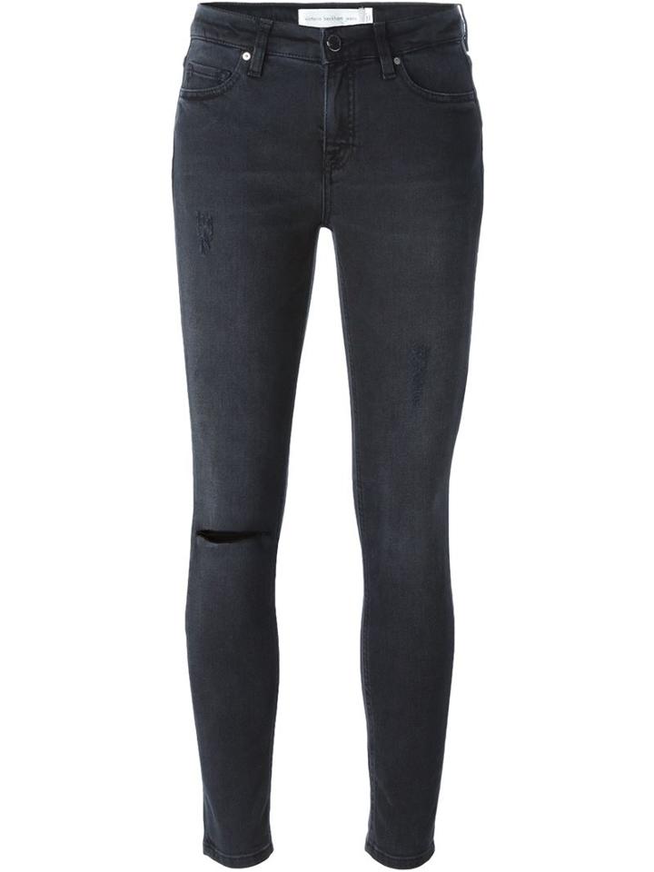 Victoria Beckham Denim Distressed Skinny Jeans, Women's, Size: 30, Black, Cotton/spandex/elastane
