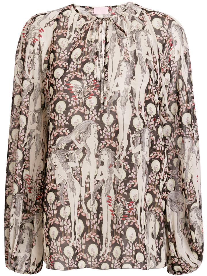 Giamba Illustrated Balloon Sleeve Shirt - Nude & Neutrals