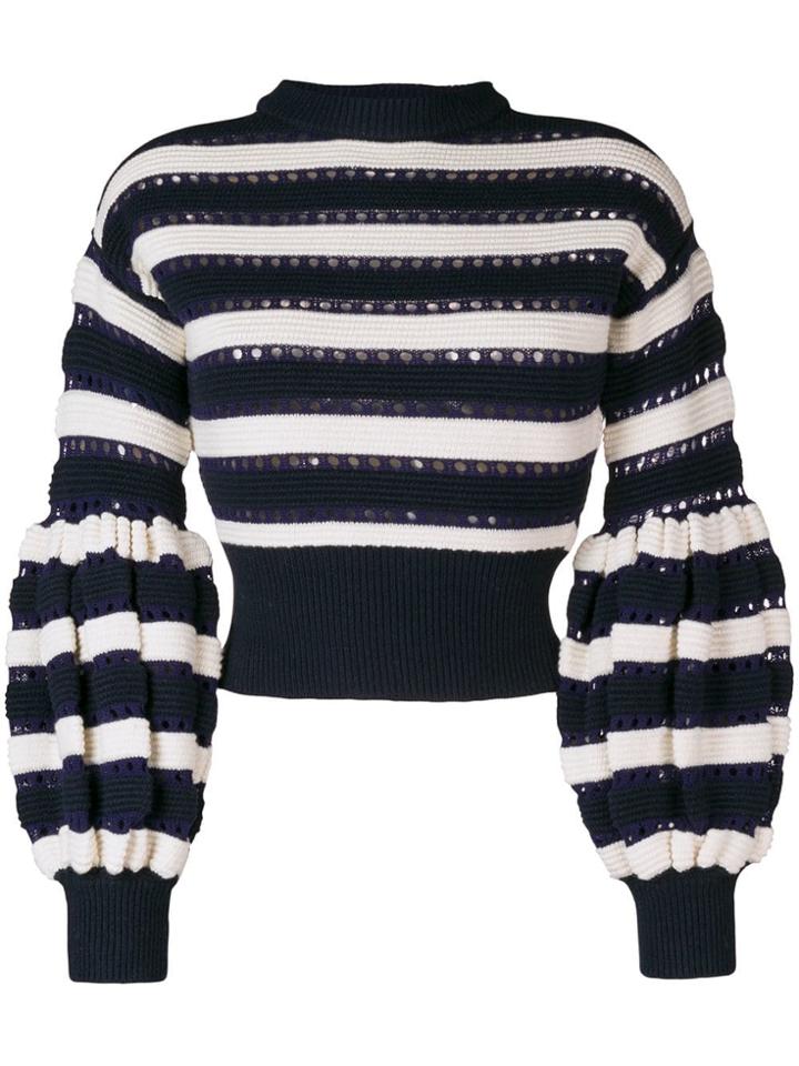 Self-portrait Puff Sleeve Sweater - Blue