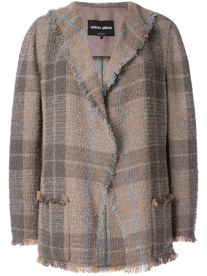 Giorgio Armani Plaid Fitted Blazer - Brown