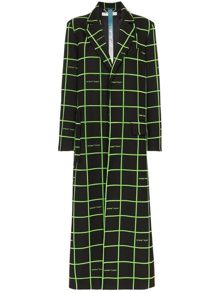 Off-white Checked Long Coat - Black