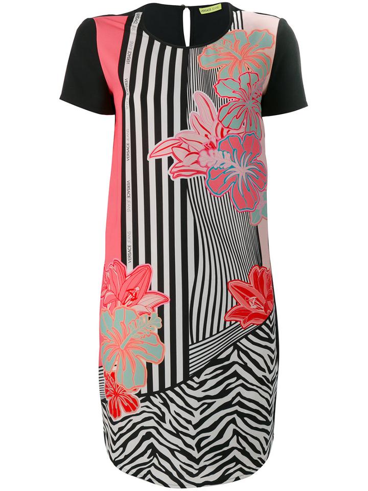 Versace Jeans - Floral Print Dress - Women - Polyester/spandex/elastane - 44, Women's, Black, Polyester/spandex/elastane