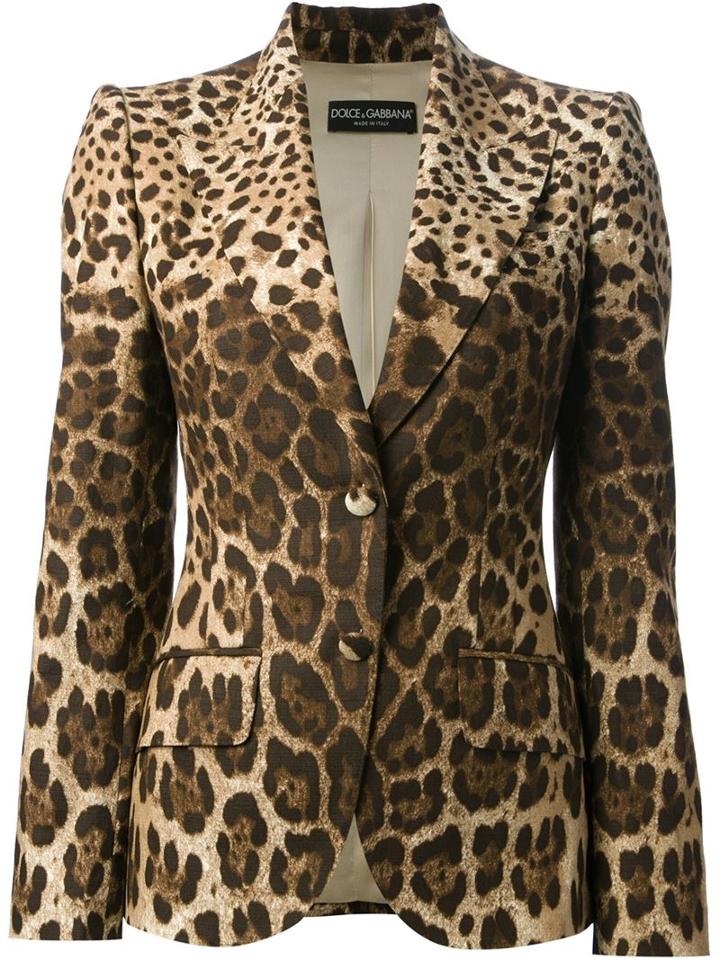 Dolce & Gabbana Leopard Print Blazer, Women's, Size: 42, Black, Cotton/spandex/elastane/silk