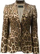 Dolce & Gabbana Leopard Print Blazer, Women's, Size: 42, Black, Cotton/spandex/elastane/silk