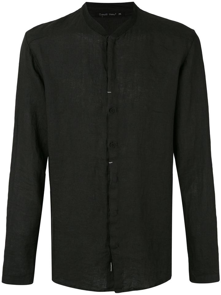Transit - Mandarin Neck Shirt - Men - Linen/flax - S, Black, Linen/flax