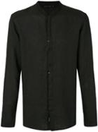 Transit - Mandarin Neck Shirt - Men - Linen/flax - S, Black, Linen/flax