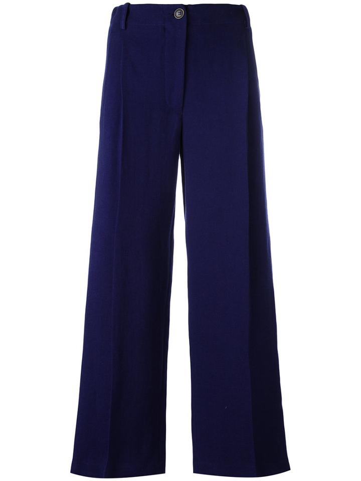 Erika Cavallini - Wide Leg Cropped Pants - Women - Linen/flax - 38, Blue, Linen/flax