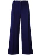 Erika Cavallini - Wide Leg Cropped Pants - Women - Linen/flax - 38, Blue, Linen/flax