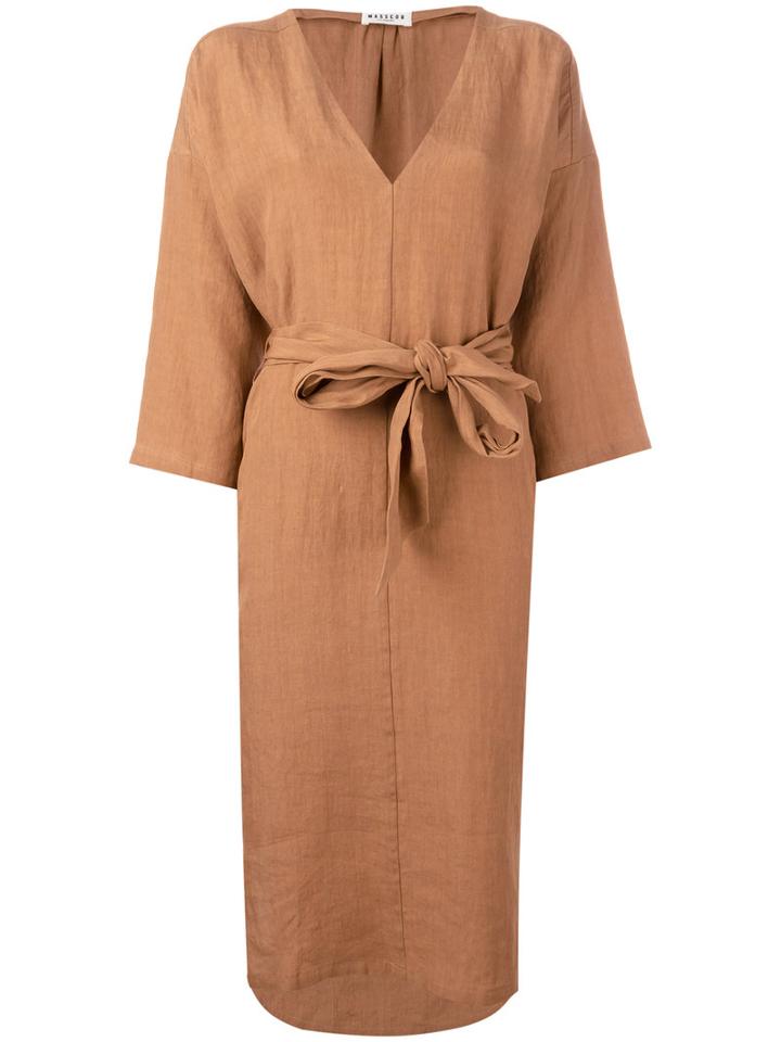 Masscob Drawstring V Neck Dress, Women's, Size: Medium, Yellow/orange, Linen/flax