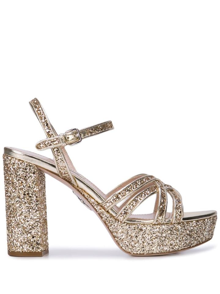 Miu Miu Glitter Platform Sandals - Gold