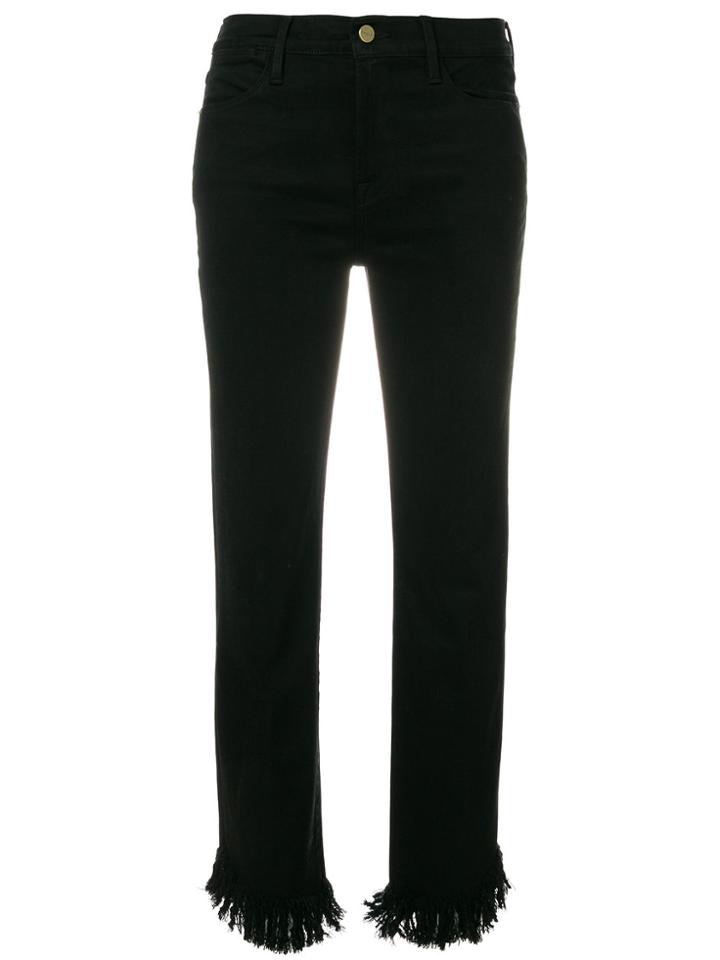 Frame Denim Frayed Hem Cropped Jeans - Black