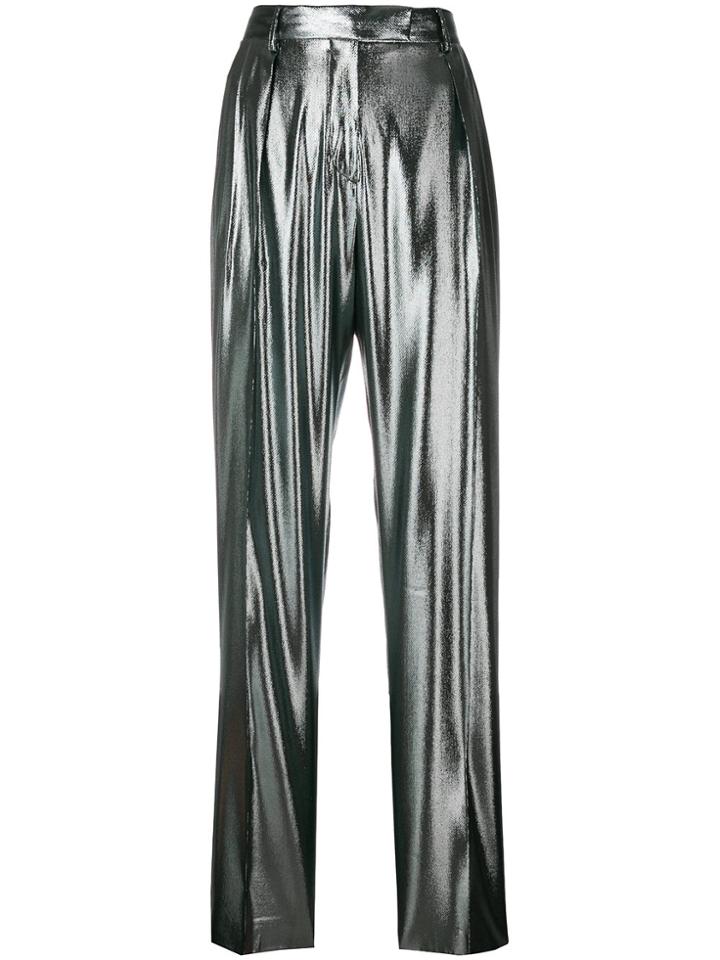 Alberta Ferretti High Waisted Straight Trousers - Metallic