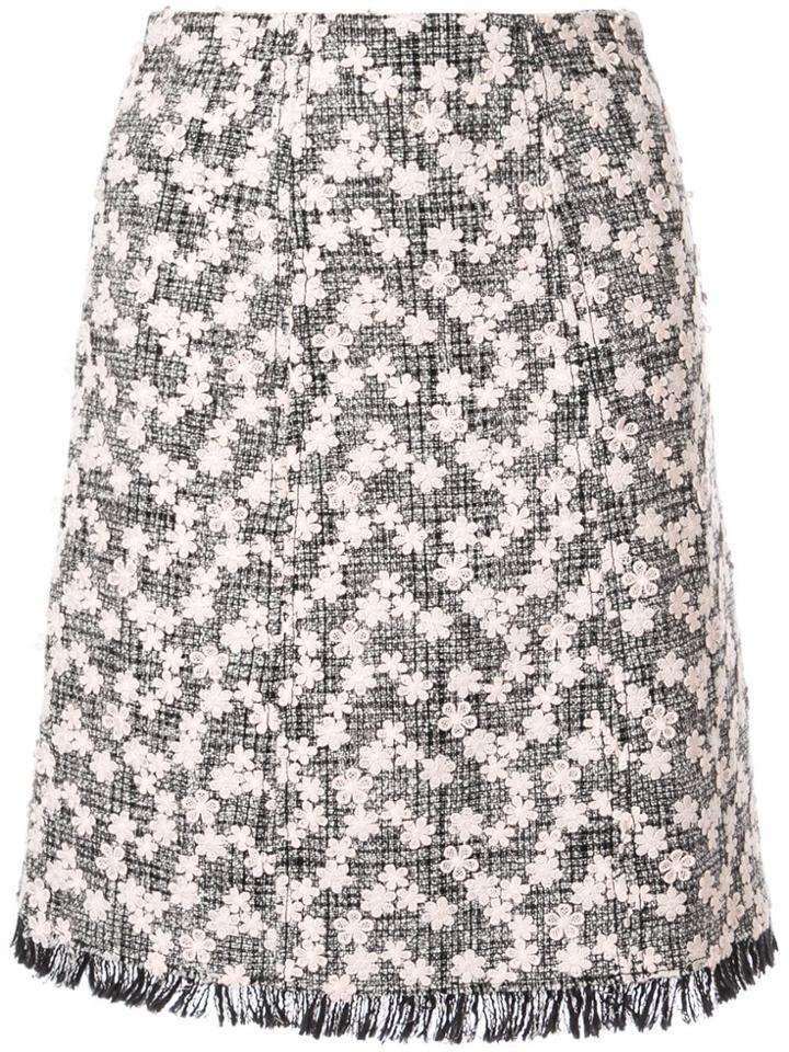 Giambattista Valli Floral Appliqué Tweed Midi Skirt - Black