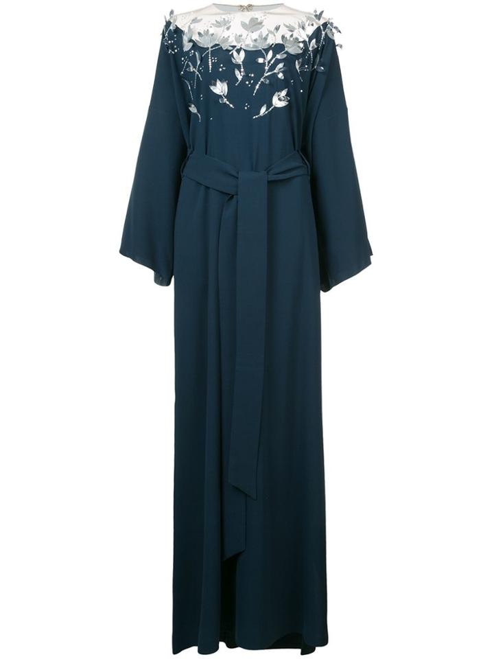 Oscar De La Renta Foliage Embellished Kimono Dress - Blue