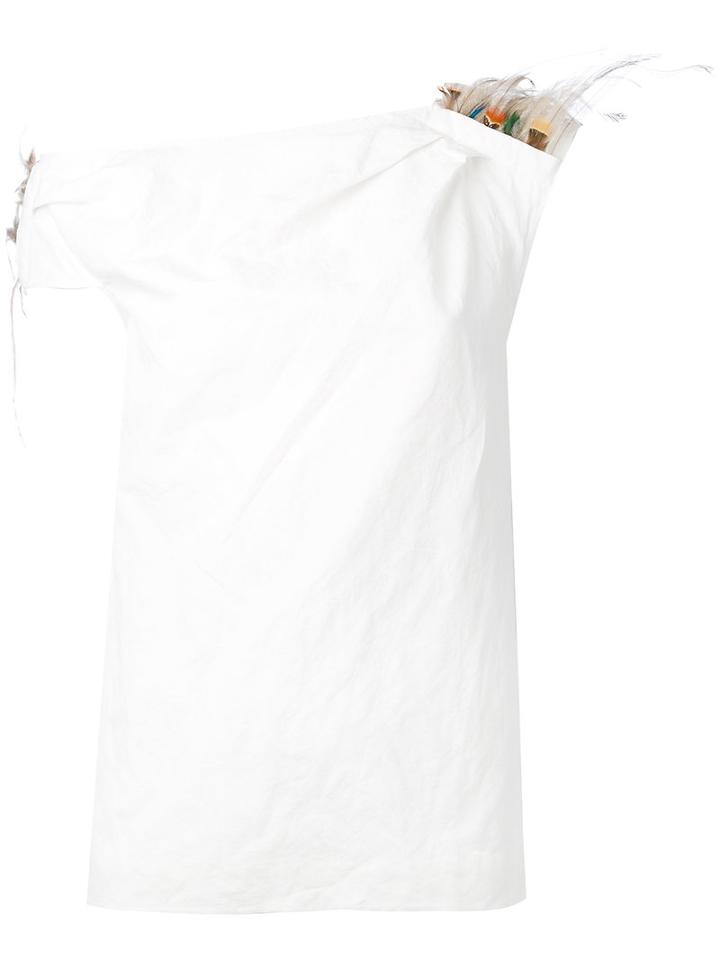 Isa Arfen - Asymmetric Top With Feathers - Women - Cotton/metallic Fibre - 12, White, Cotton/metallic Fibre