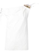 Isa Arfen - Asymmetric Top With Feathers - Women - Cotton/metallic Fibre - 12, White, Cotton/metallic Fibre