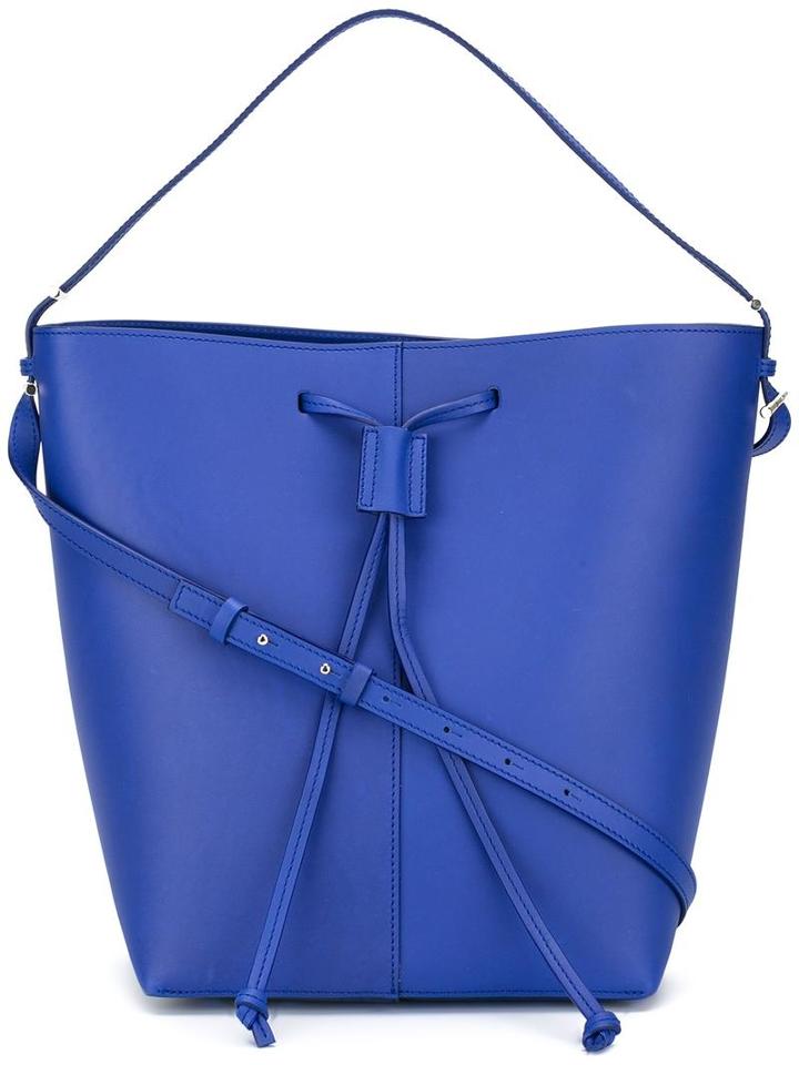 Pb 0110 Drawstring Shoulder Bag, Women's, Blue, Calf Leather