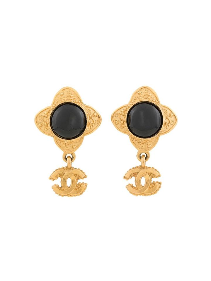 Chanel Vintage Flower Cc Swing Earrings - Metallic