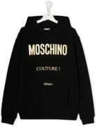 Moschino Kids Gold Logo Print Hoodie - Black