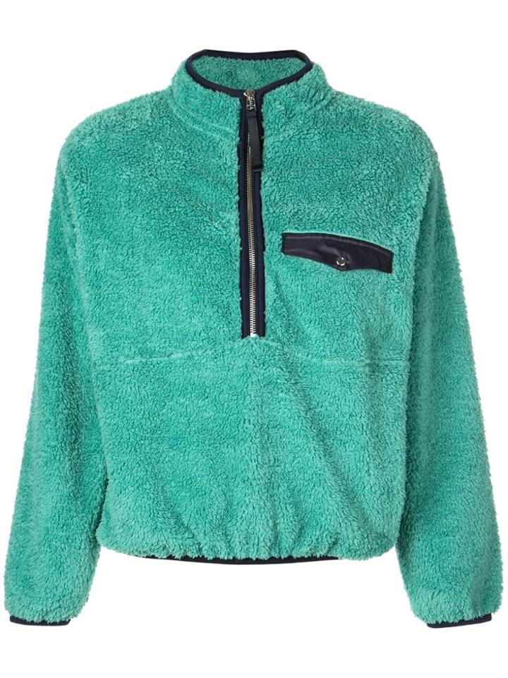 Anine Bing Fur Henley Sweatshirt - Green