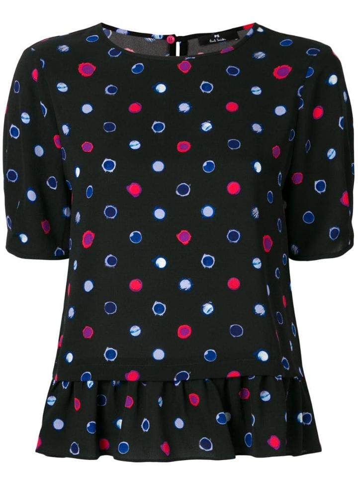 Ps Paul Smith Circle Pattern Frilled Blouse - Black