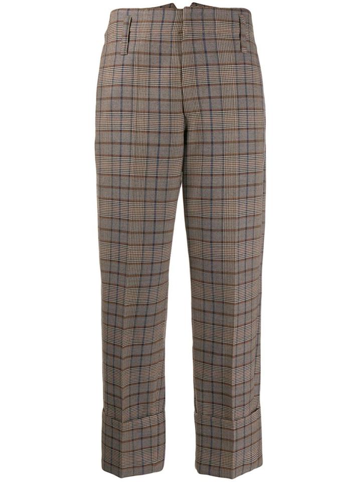 Brunello Cucinelli Plaid Cropped Trousers - Brown