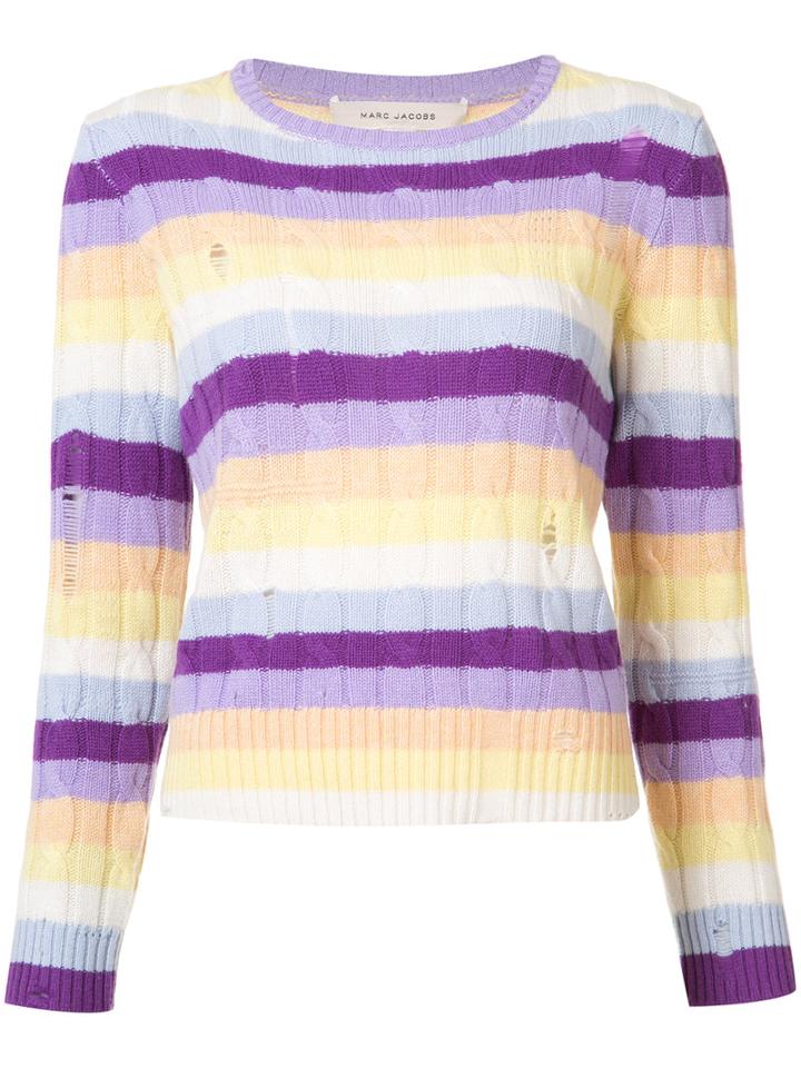 Marc Jacobs Cable Knit Stripe Sweater, Women's, Size: Small, Pink/purple, Cashmere