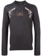 Dolce & Gabbana Gun Patch Jumper, Men's, Size: 54, Grey, Cashmere/copper/glass/polyester