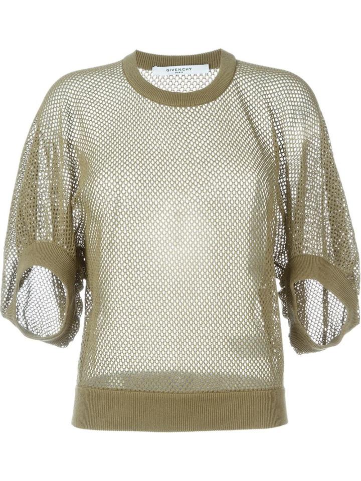 Givenchy Cropped Fishnet Sweater, Women's, Size: Small, Green, Cotton/polyamide
