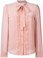 Red Valentino Georgette Frilled Tie Neck Shirt - Pink & Purple