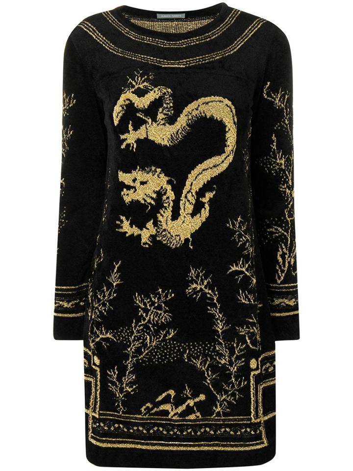 Alberta Ferretti Dragon Knit Sweater Dress - Black