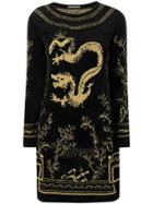 Alberta Ferretti Dragon Knit Sweater Dress - Black
