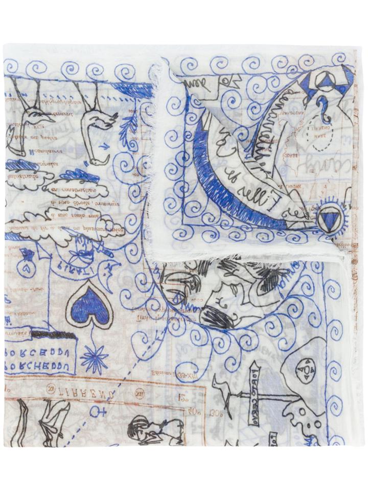 Faliero Sarti Classic Embroidered Scarf - White