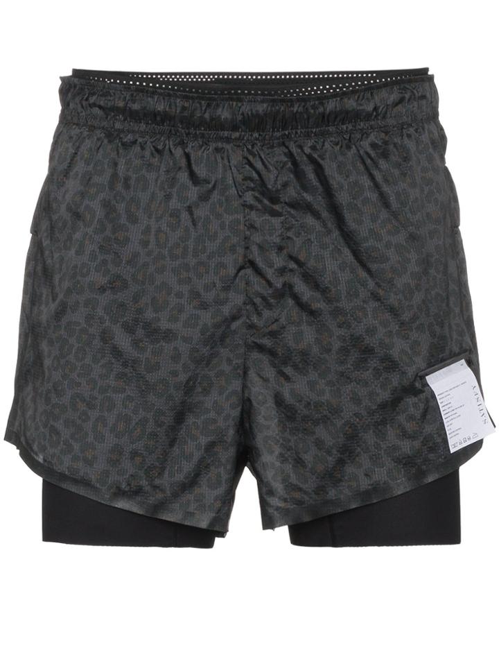 Satisfy Leopard Print Running Shorts - Grey