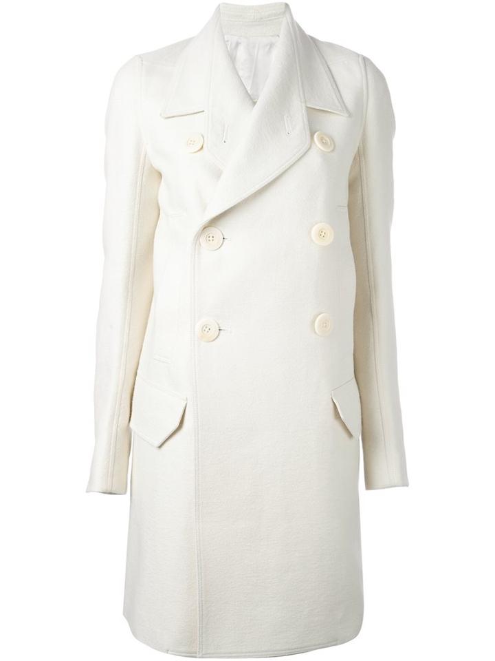Rick Owens Double Breasted Peacoat, Women's, Size: 42, White, Cupro/cotton/silk
