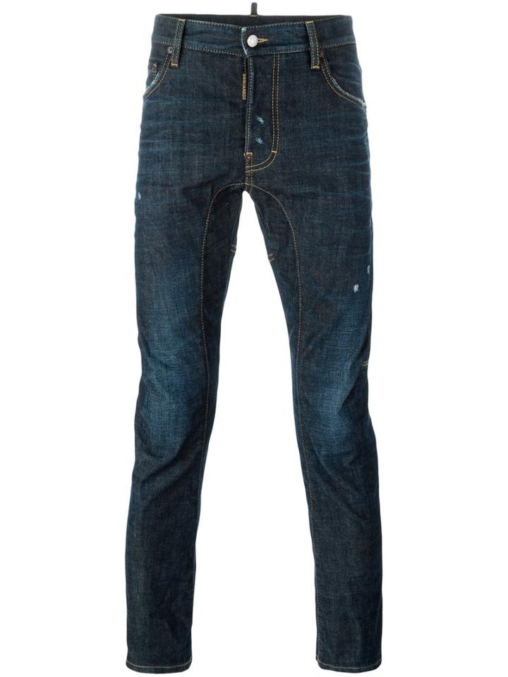 Dsquared2 Tidy Biker Jeans, Men's, Size: 52, Blue, Cotton/spandex/elastane/polyester/calf Leather