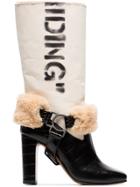 Off-white Beige For Riding Print Canvas Shearling Boots - Neutrals