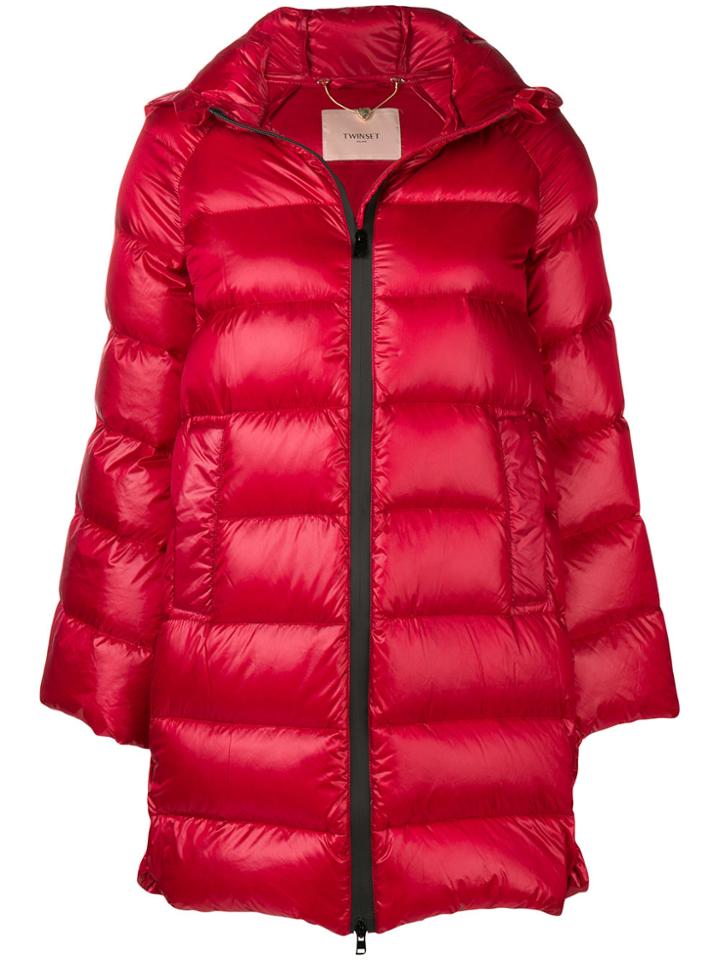 Twin-set Longline Puffer Jacket - Red