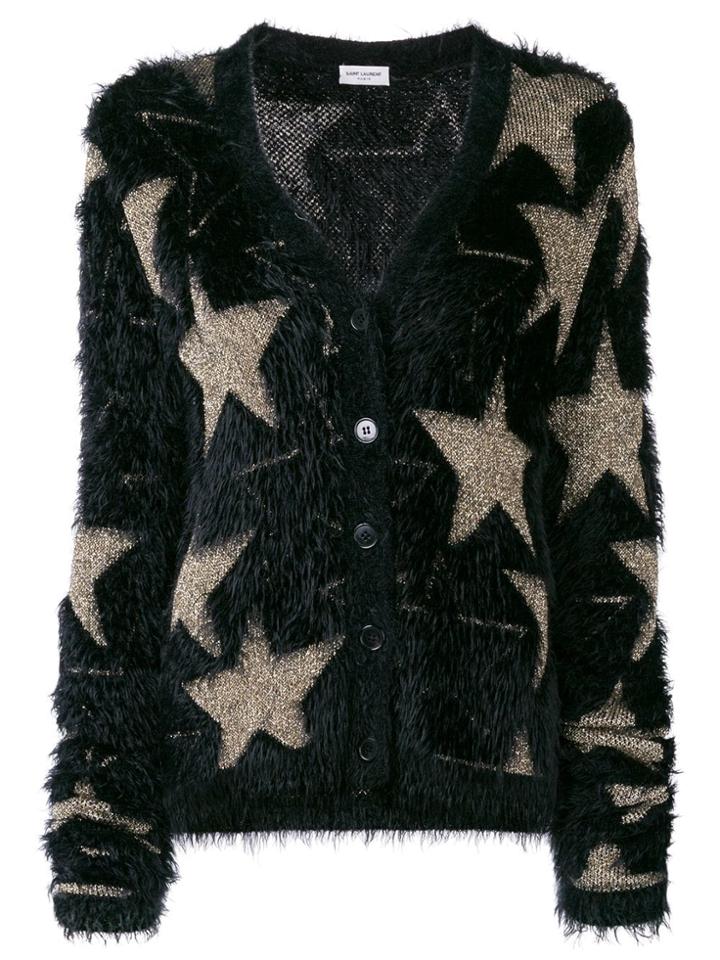 Saint Laurent Lurex Stars Jacquard Cardigan - Black