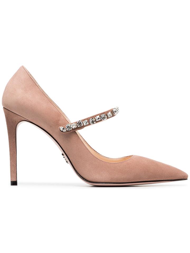 Prada Pink Crystal Embellished 100 Suede Leather Pumps - Pink & Purple