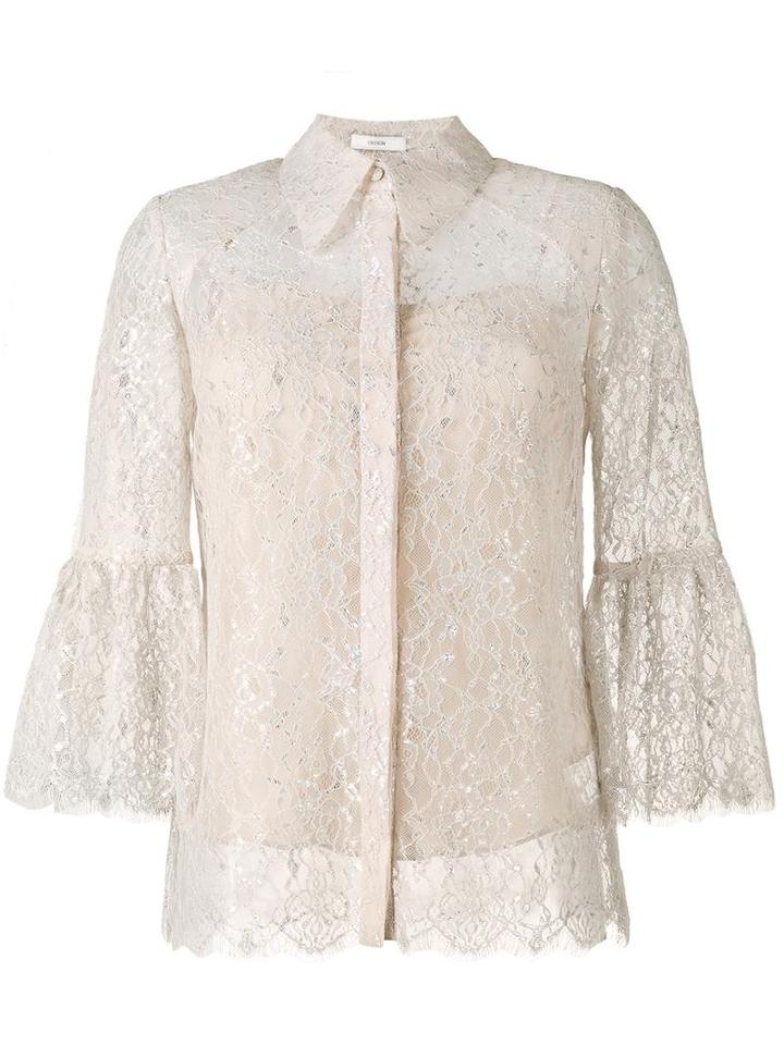 Erdem Metallic Floral Lace Shirt, Women's, Size: 12, Nude/neutrals, Silk/polyester/metallized Polyester