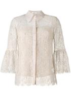 Erdem Metallic Floral Lace Shirt, Women's, Size: 12, Nude/neutrals, Silk/polyester/metallized Polyester