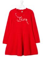 Baby Dior Logo Embroidery Knitted Dress - Red