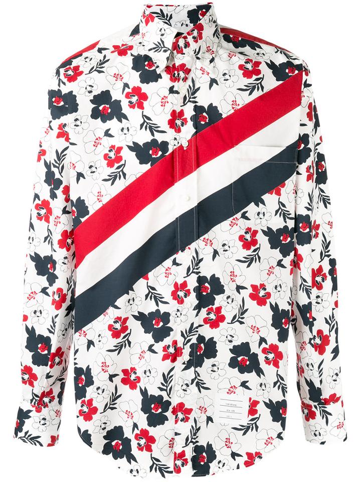 Thom Browne Striped Floral Shirt, Men's, Size: 0, Red, Cotton