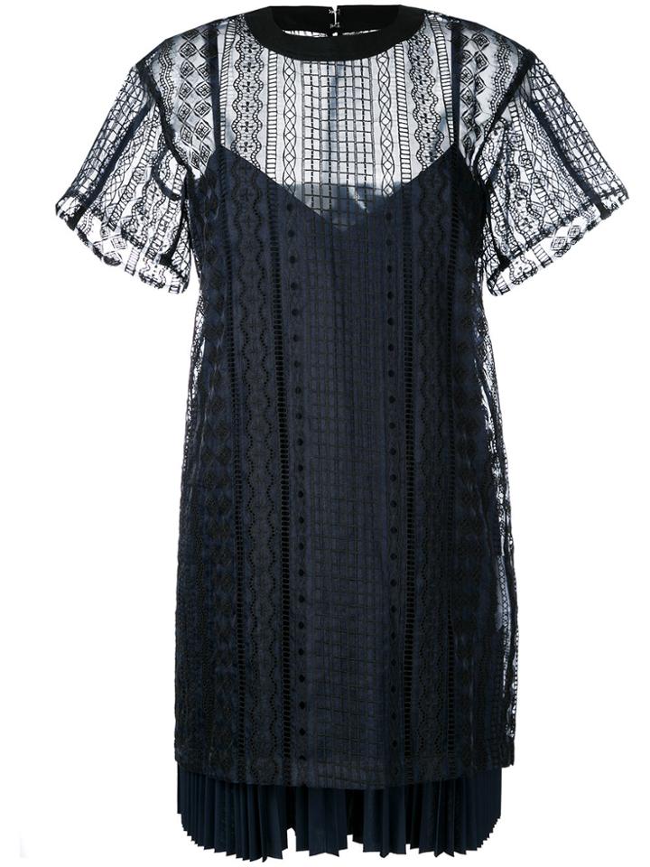 Sacai Layered Open Embroidery Dress - Black