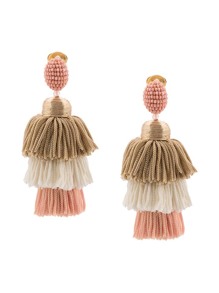 Oscar De La Renta Tiered Tasssel Earrings - Pink & Purple