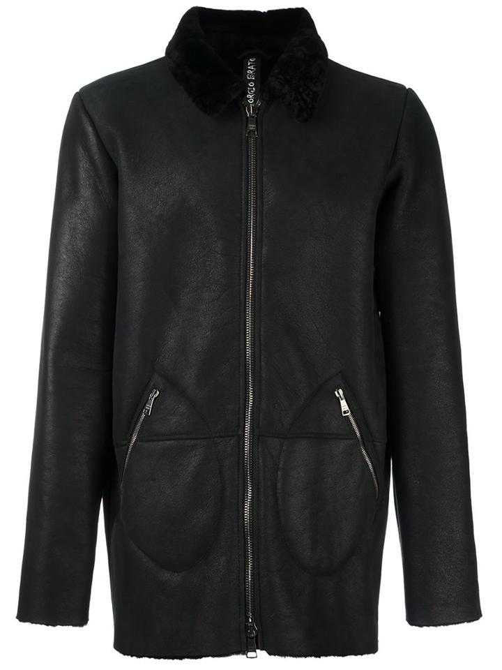 Giorgio Brato Shearling Collar Coat, Men's, Size: 52, Black, Sheep Skin/shearling