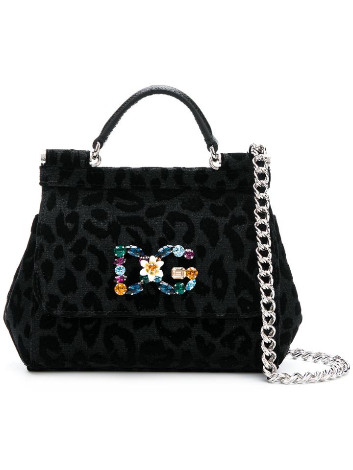 Dolce & Gabbana Sicily Leopard Print Handbag - Black