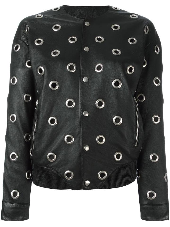 Saint Laurent Eyelet Teddy Jacket, Women's, Size: 38, Black, Lamb Skin/cupro/cotton/brass