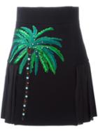 Fausto Puglisi Embroidered Side Pleat Skirt, Women's, Size: 42, Black, Silk/acetate/wool